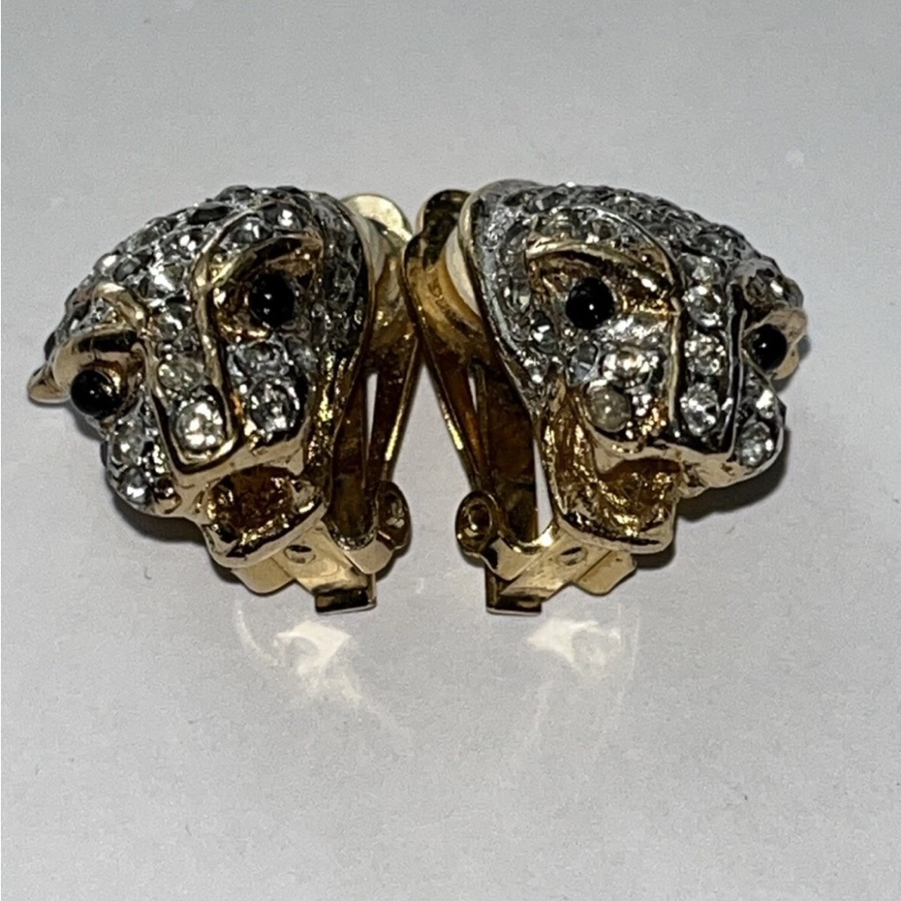 Vintage CIRO panther crystal Goldtoned clip on Earrings